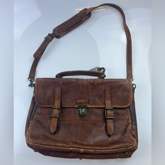 Frye Brown Leather Logan Buckle Top Handle Messenger Bag N270-1 - Picture 2 of 15